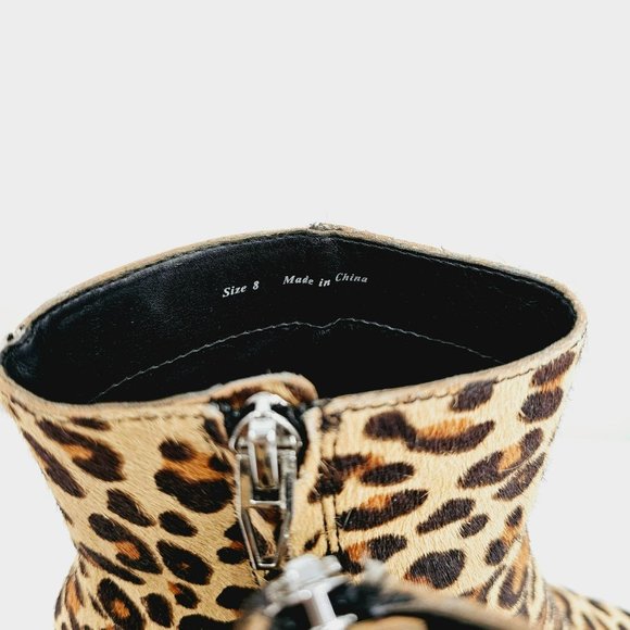 Dolce Vita Bel Ankle Booties 8 Brown Black Leopard Calf Hair Block Heel Side Zip - Picture 2 of 13